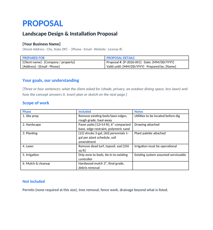 Landscaping proposal template preview